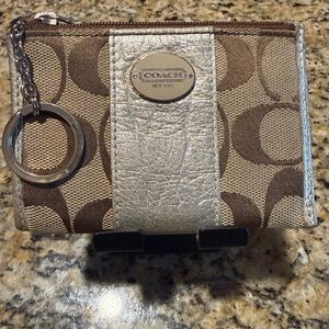 Coach Brown, Silver Trim Coin Purse with Keychain